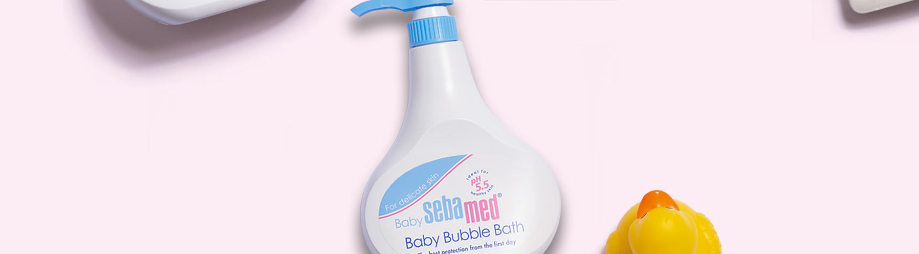sebamed baby bubble bath pump bottle with rubber duck