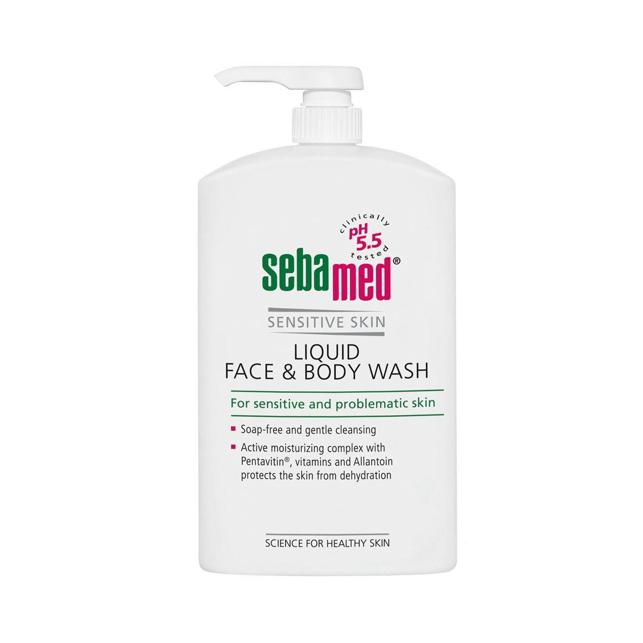 white 1000ml sebamed liquid face and body wash pump bottle